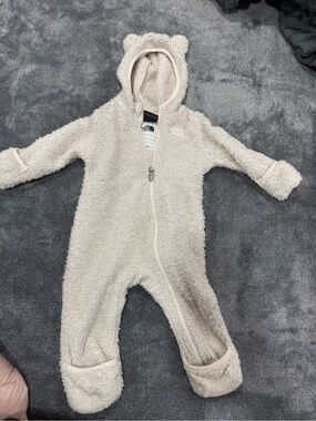 The North Face Cream Sherpa Baby One-Piece Footie with Hood